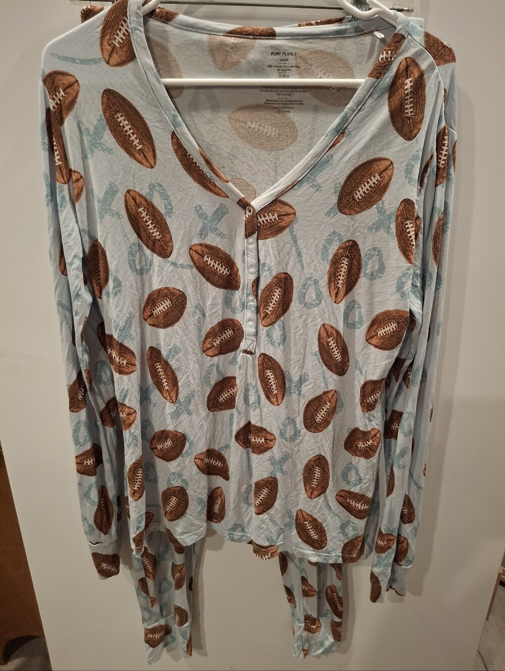 Posh Peanut Light Blue Football-Print Long Sleeve Top
